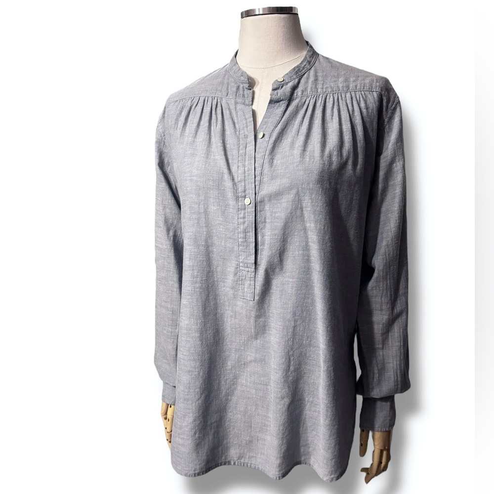 Nili Lotan Neville Cotton Long Sleeve Blouse Chambray Blue